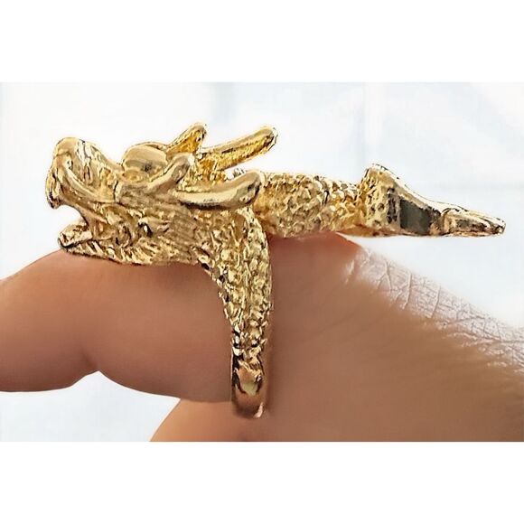 NIB Men's Fashion Alloy Gold Plated Dragon Ring Vintage Metal Geometric Opening - Picture 5 of 6